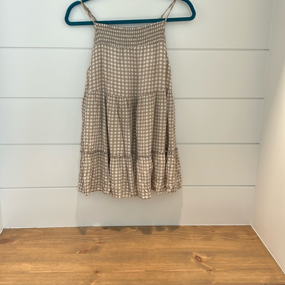 Checkered Tan Women's Tunic Top